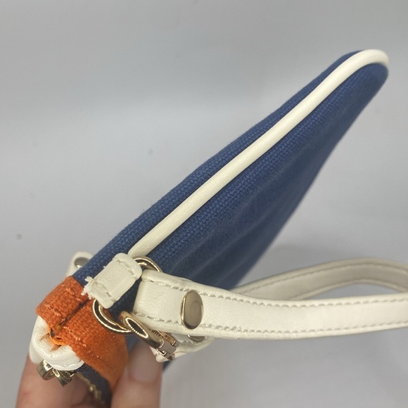 Spartina 449 Anchor Nautical Blue Orange lime Off White Top Zip Wristlet - Picture 7 of 13